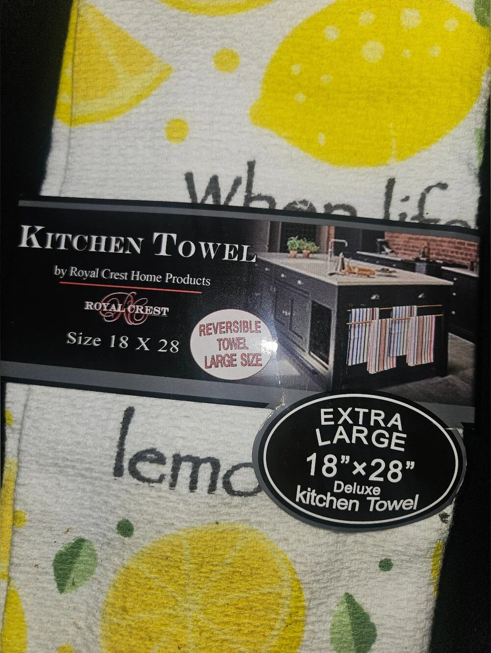 NWT Royal Crest Lemon Print Kitchen Towel Large